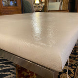 White Painted Grasscloth Top Dining Table on Chrome Legs