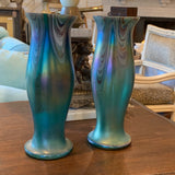 Pair of Green Favrile Glass Vases