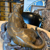 signed bronze tiger on amazing carved base