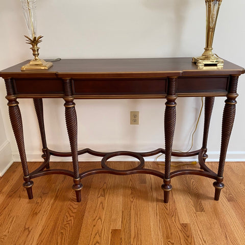 mohagany turned leg console table