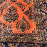 Coral & Royal Blue Persian Sarouk Rug 10'7" x 20'4"