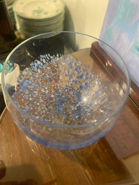 large blue spotted glass bowl