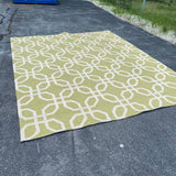 Chartreuse and Cream Geometric Pattern Knotted Rug 8' x 10'