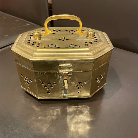 Mughal Indian Polished Brass Pierced Incense Box