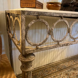 painted metal console with marble top
