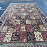 Burgundy Red, Cream & Black Floral Animal Block Motif with Border 9'8" x 14'6"