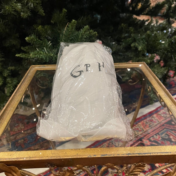 GP white slippers with GPH initials in black