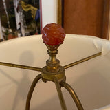 Red & Gold Porcelain Lamp with Ivory Silk Shade