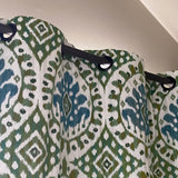 Pair of Green & Blue Medallion Print Curtains, Lined