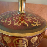 Red & Gold Porcelain Lamp with Ivory Silk Shade