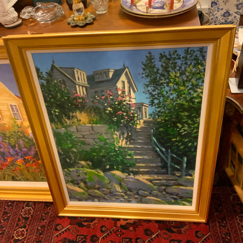 oil painting house with stairs