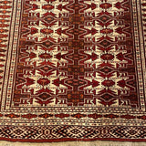 Red & Ivory Diamond Pattern Rug with Long Fringe 3'9" x 5'8"