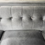Blue gray velvet tuffed couch