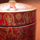 Red & Gold Porcelain Lamp with Ivory Silk Shade