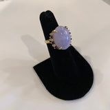 14K yellow gold Lavender jade center stone with 6 amethysts & 6 diamonds ring