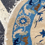 Round Blue & Cream Art Deco Rug 4' d