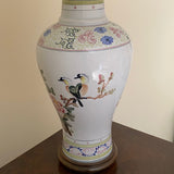 White Porcelain Painted Lamp with Silk Shade