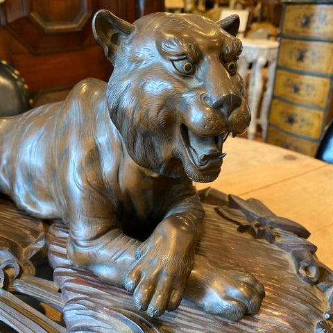 signed bronze tiger on amazing carved base
