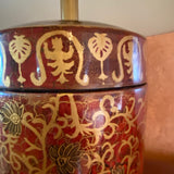 Red & Gold Porcelain Lamp with Ivory Silk Shade