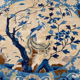 Round Blue & Cream Art Deco Rug 4' d
