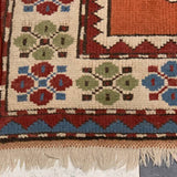 Coral Turkish Kazak Carpet with Central Diamond, 5'4" sq