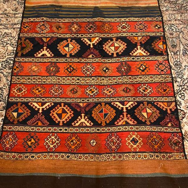 Striped Kilim Rug in Orange, Red Brown Threads 2'10" x 4'3"