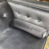 Blue gray velvet tuffed couch