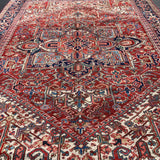 Heriz Large Area Rug, Cream and Deep Red Tones 9' x 12'3"