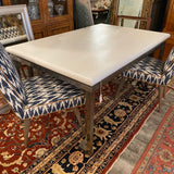 White Painted Grasscloth Top Dining Table on Chrome Legs