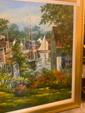 oil painting of houses and harbor on Marthas Vineyard by Gary Shepard