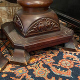 Pair of Carved Wood Spiral Pedestals with Carved Heads on Apron