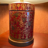 Red & Gold Porcelain Lamp with Ivory Silk Shade