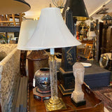 Glass Column & Brass Table Lamp