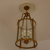 Bronze Style Hanging Pendant Lantern, Water Glass Panes with 6 Lights