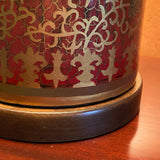 Red & Gold Porcelain Lamp with Ivory Silk Shade