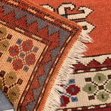 Coral Turkish Kazak Carpet with Central Diamond, 5'4" sq