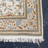 Cream Floral Silk Persian Rug with Fringe 3'7" x 5 '9"