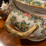 Rose Medallion Covered Tureen with Gold Handles