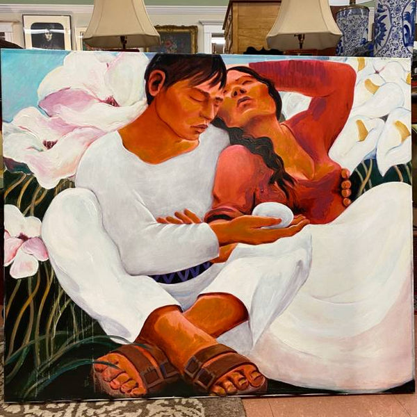 man & woman painting signed Sandra Bierman no frame