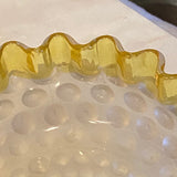 frosted hobnail glass with yellow
