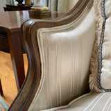 Ivory striped camel back sofa with down cushion