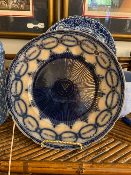 PLATE flow blue 13 colonies English stone ware for Tilden Thurber Providence RI