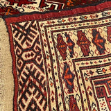 Red & Ivory Diamond Pattern Rug with Long Fringe 3'9" x 5'8"