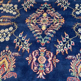 Navy Floral Garland Persian Rug with Pink Border 8'8" x 11'10"