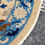 Round Blue & Cream Art Deco Rug 4' d