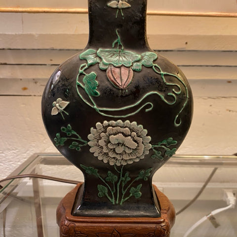 Pair of Chinese black Ground floral lamps
