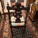 Pair of Ornate Carved chairs with Dragonfly Paper