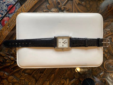 Tiffany square face watch with black strap