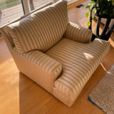 Two tone striped beige upholstered club chair