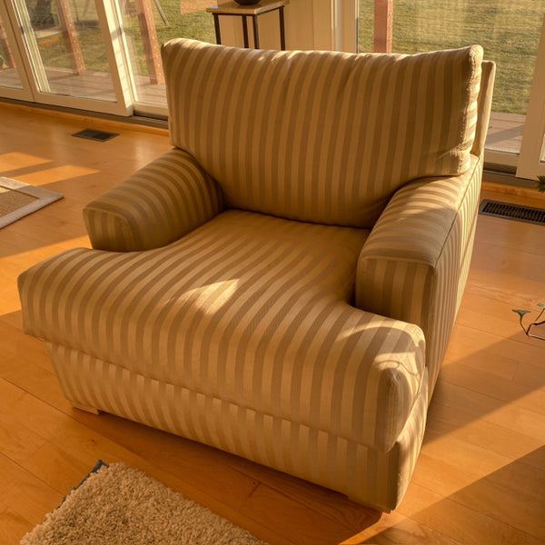 Two tone striped beige upholstered club chair
